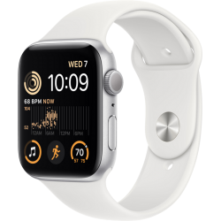 Apple Watch SE (2022) 4G 44mm Zilver Aluminium Witte Sportband