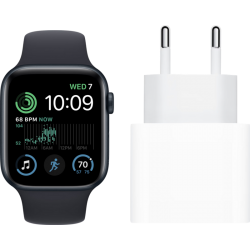 Apple Watch SE (2022) 44mm Midnight Aluminium Midnight Sportband + Oplader